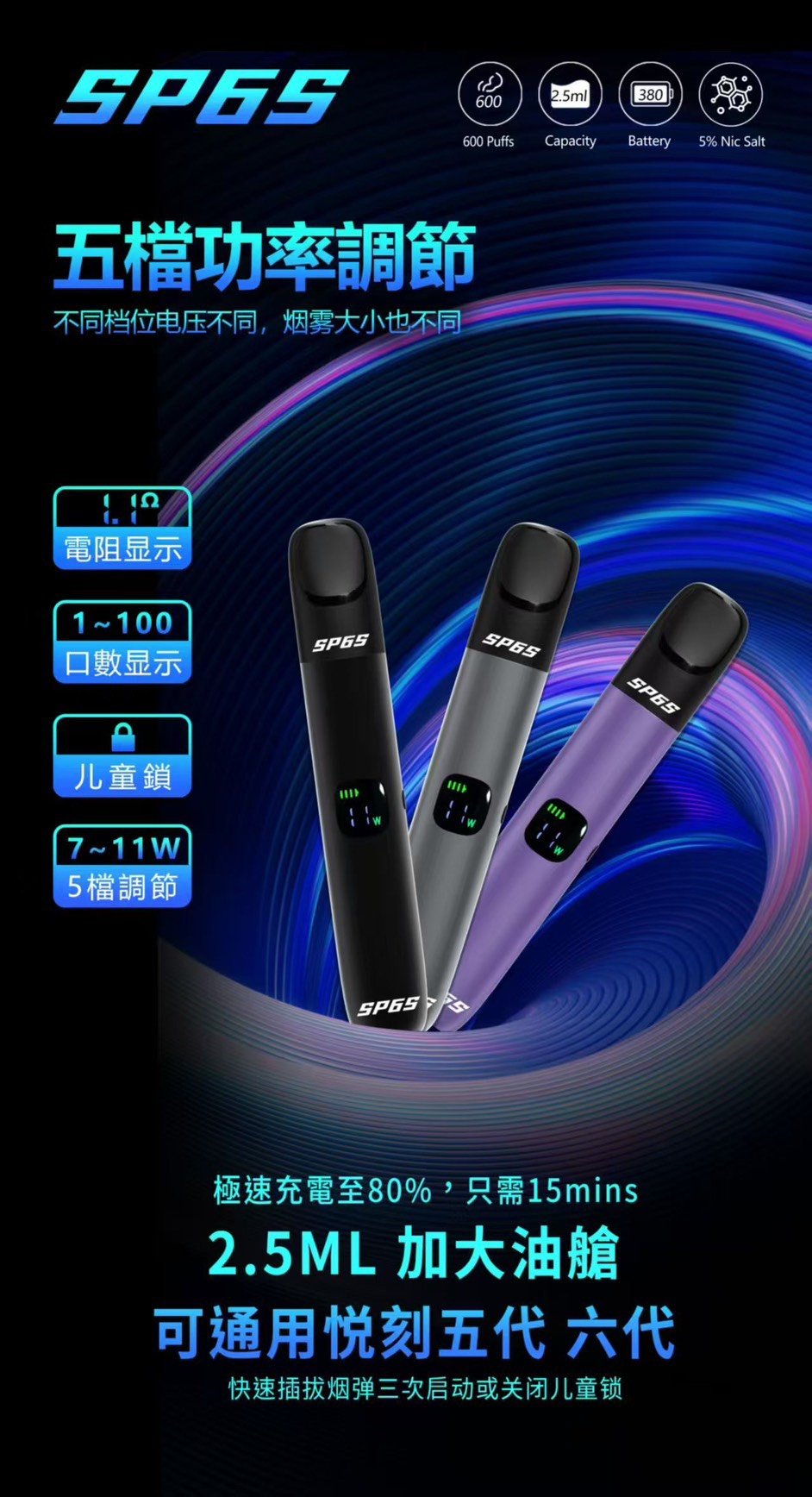 SP6s 小煙主機 電子煙 2.5ml 煙彈