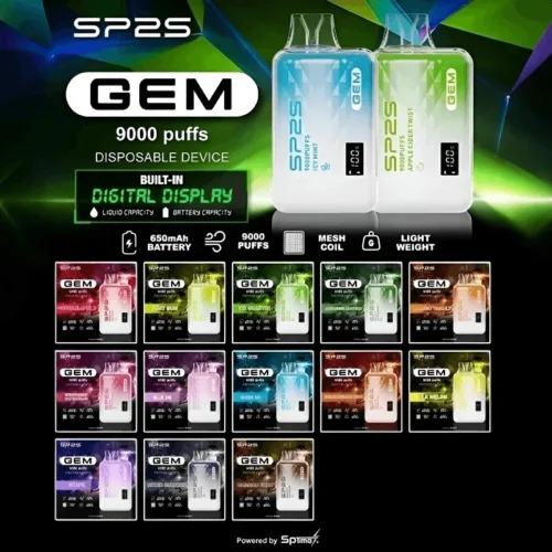 SP2S 9000 拋棄式電子煙 數字屏 可充電 SP2S GEM 9000 口 大容量 10ml 電子煙 SP2S 9000 一次性 Mesh Coil 小煙