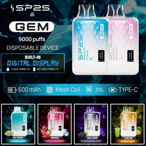 SP2S 9000 拋棄式電子煙 數字屏 可充電 SP2S GEM 9000 口 大容量 10ml 電子煙 SP2S 9000 一次性 Mesh Coil 小煙